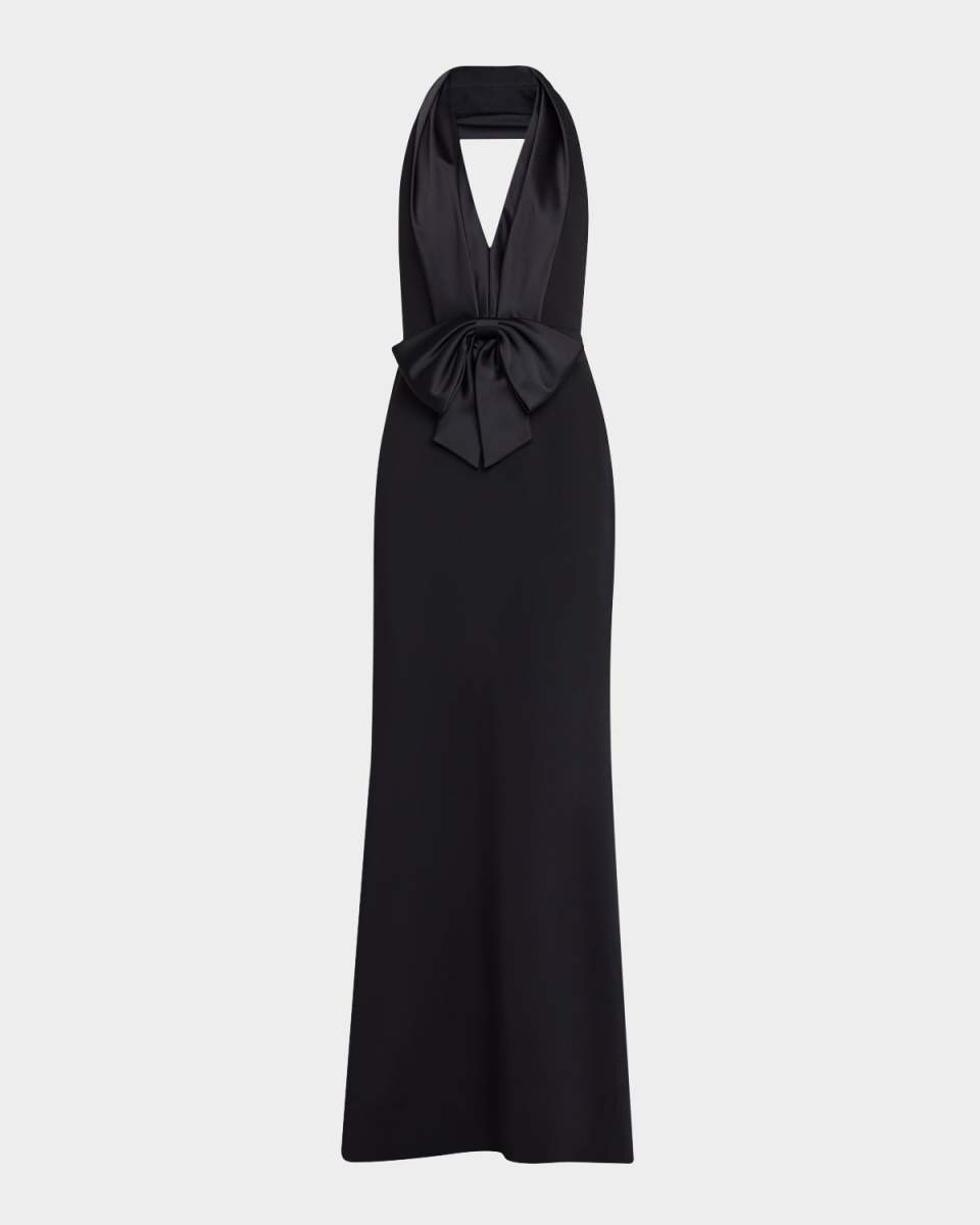 Bow-Front Halter Tuxedo Gown